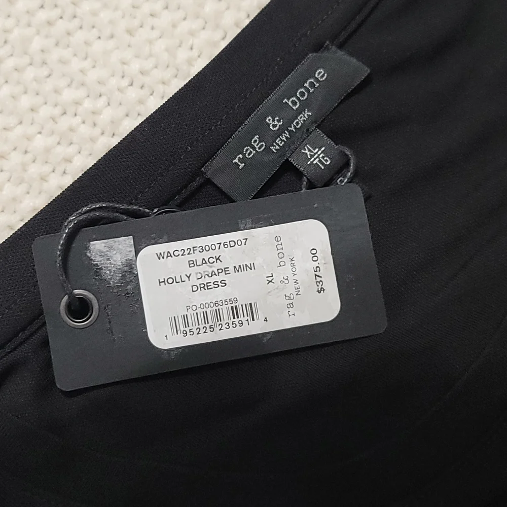 ~NWT~ Rag & Bone dress‎ Holly Drape Ruched Minidress Black Size X-Large - Picture 11 of 16